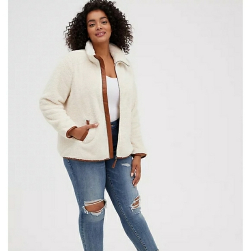 Torrid NWT Sherpa Shearling Zip Front Faux Leather Trim Jacket 3X